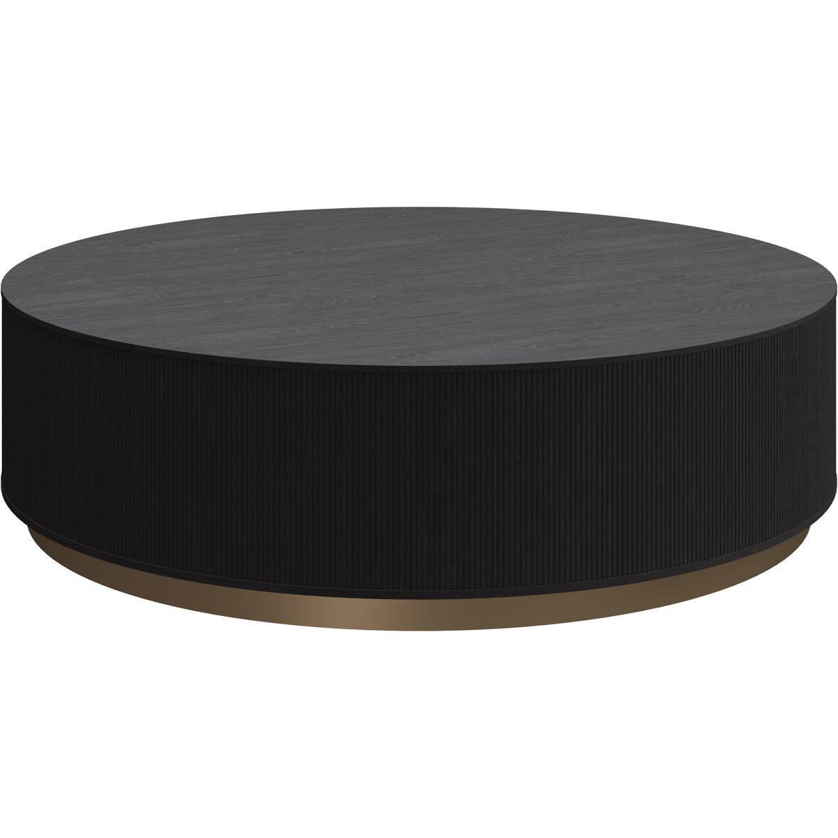 Palmerston Modern Black Oak Brushed Gold Steel Round Drum Coffee Table
